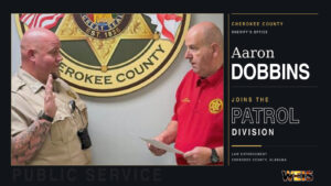 Deputy Aaron Dobbins takes the oath of office before joining the Cherokee County Sheriff’s Office Patrol Division.