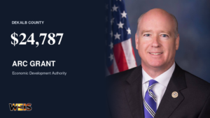 Official portrait of Rep. Robert Aderholt beside text about the $24,787 DeKalb County ARC grant.