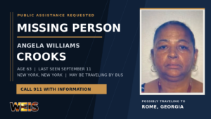 Angela Williams Crooks missing person alert for possible bus travel to Rome, Georgia