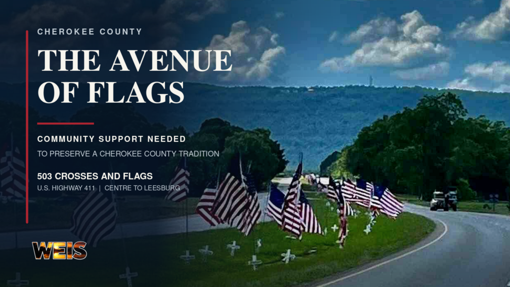 Avenue of Flags donations support 503 memorial crosses and American flags along U.S. Highway 411 between Centre and Leesburg.