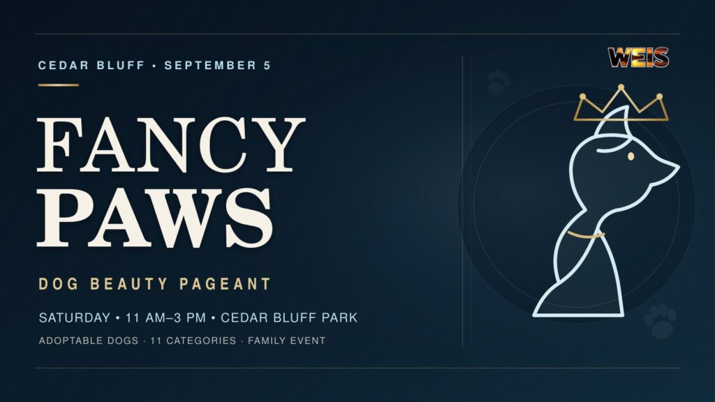 Fancy Paws Dog Beauty Pageant news header for the September 5 event at Cedar Bluff Park.