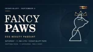 Fancy Paws Dog Beauty Pageant news header for the September 5 event at Cedar Bluff Park.