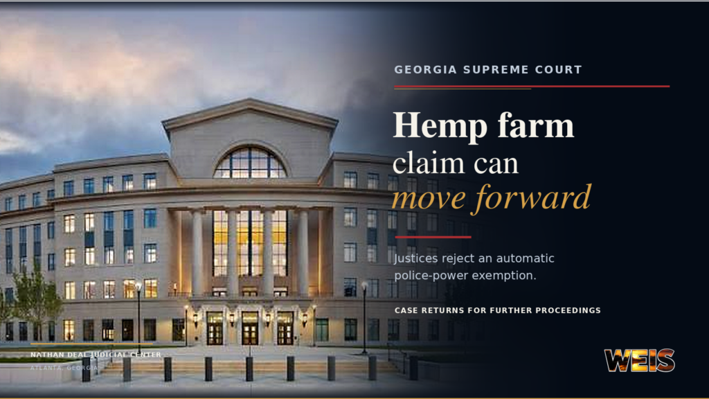 Georgia hemp farm claim ruling with the Nathan Deal Judicial Center in Atlanta