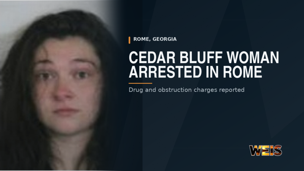 Cedar Bluff woman arrested in Rome — WEIS news header featuring Isabella Ruth Arnold