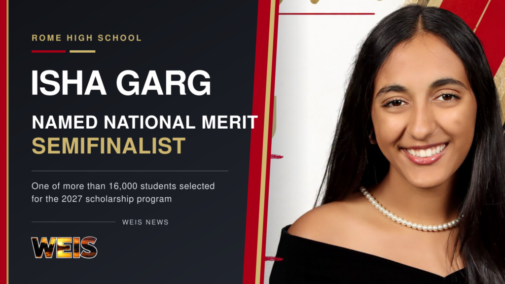 Isha Garg National Merit Semifinalist featured in a WEIS News header