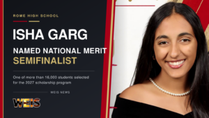Isha Garg National Merit Semifinalist featured in a WEIS News header