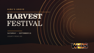 Kirk’s Grove Homemakers Club Harvest Festival graphic featuring the event date and County Road 222 location.