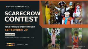 Summerville Scarecrow Contest registration remains open through September 29 for the 2026 downtown harvest celebration.