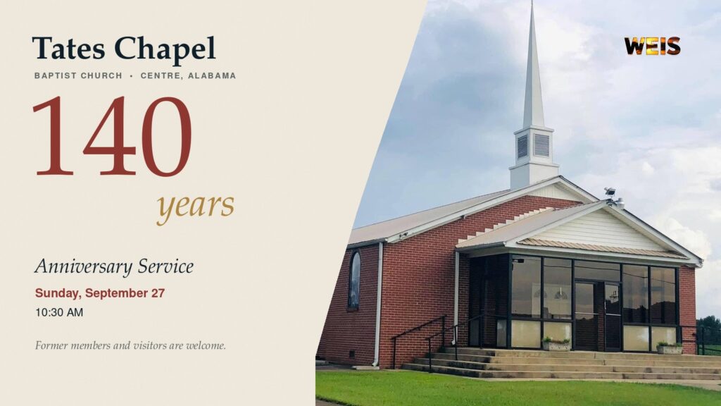 Tates Chapel Baptist Church building ahead of its 140th anniversary celebration in Centre.