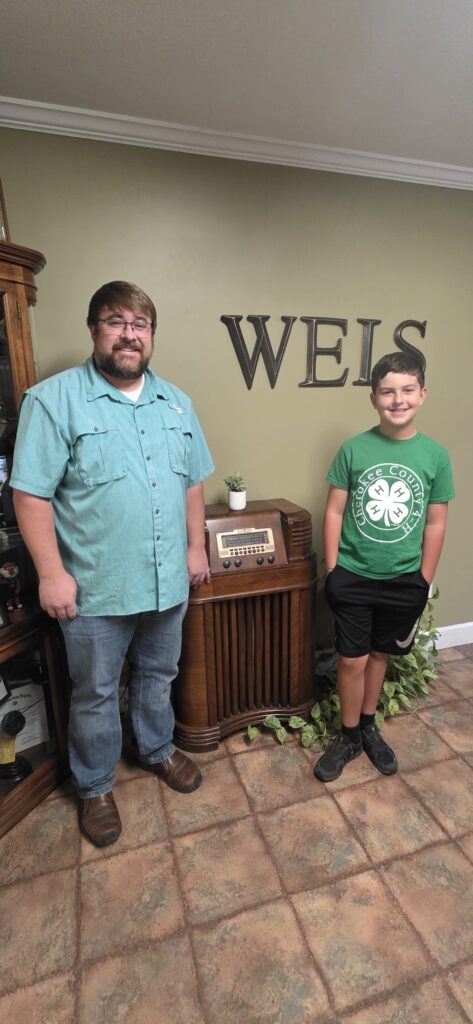 Porter Snead and Dr. Landon Marks at WEIS Radio for an interview about 4-H Chick Chain.