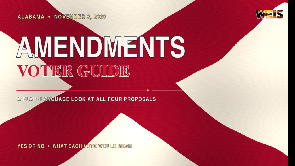 Alabama state flag featured in a 2026 voter guide to the state’s four proposed constitutional amendments.