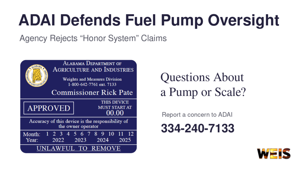 News header about Alabama fuel pumps featuring ADAI’s approval decal and the consumer complaint number.