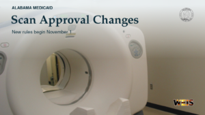 Alabama Medicaid news header with an official medical scanner photo, state seal, November 1 policy date, and WEIS branding.