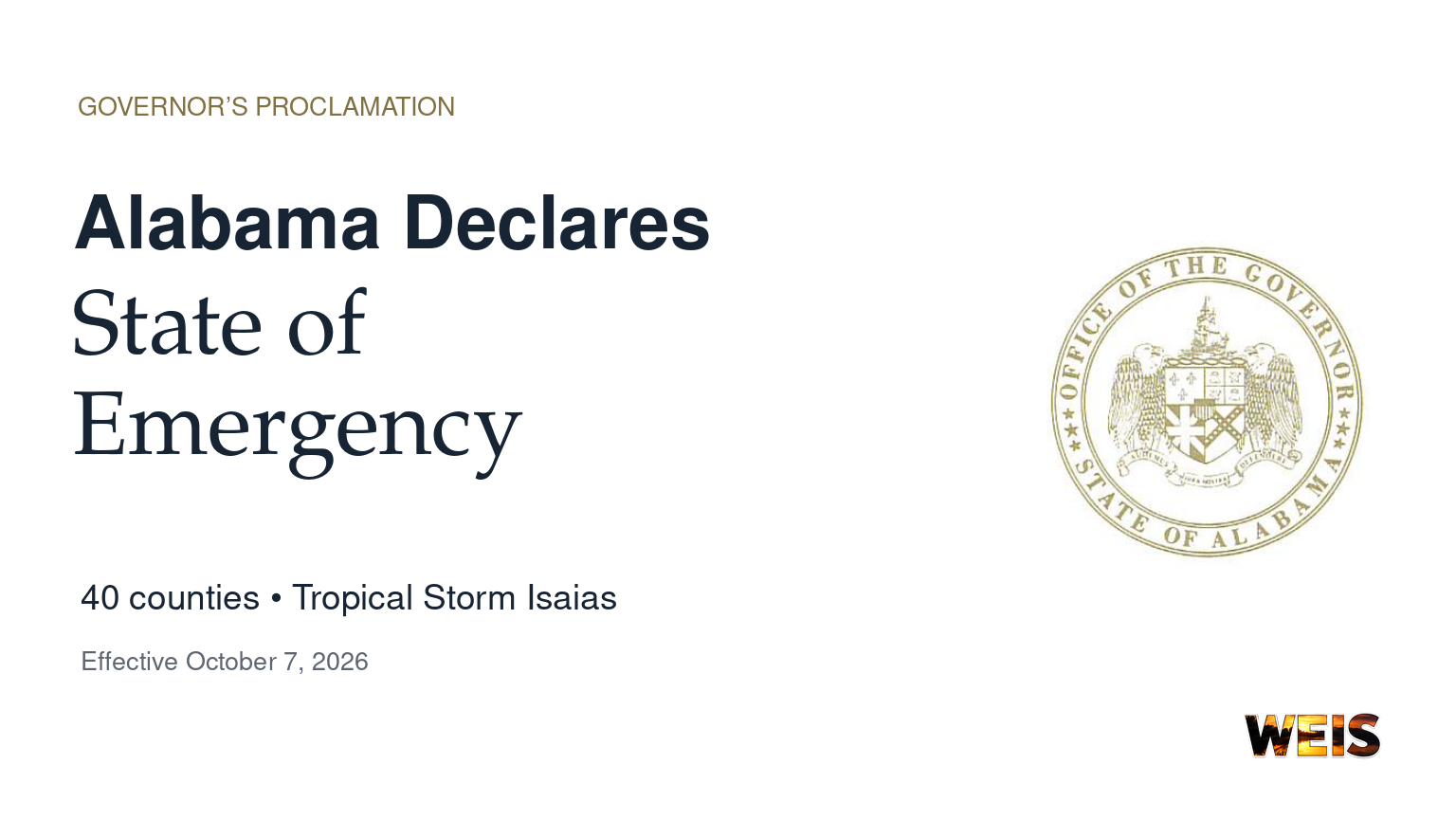 Ivey Declares State of Emergency in 40 Alabama Counties Ahead of Isaias