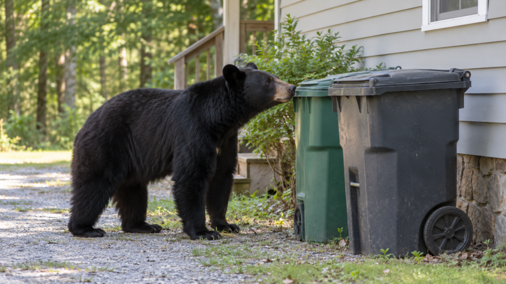 Illustrative image showing how household trash can attract black bears.