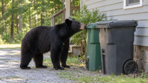 Illustrative image showing how household trash can attract black bears.