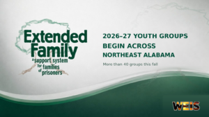 Extended Family logo beside a headline announcing 2026–27 youth groups across Northeast Alabama.