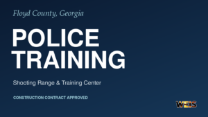 Floyd County police training news header announcing approval of the shooting range and training center construction contract, with WEIS branding.