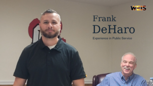 Frank DeHaro pictured in a news header with his name, a public service headline, and WEIS branding.