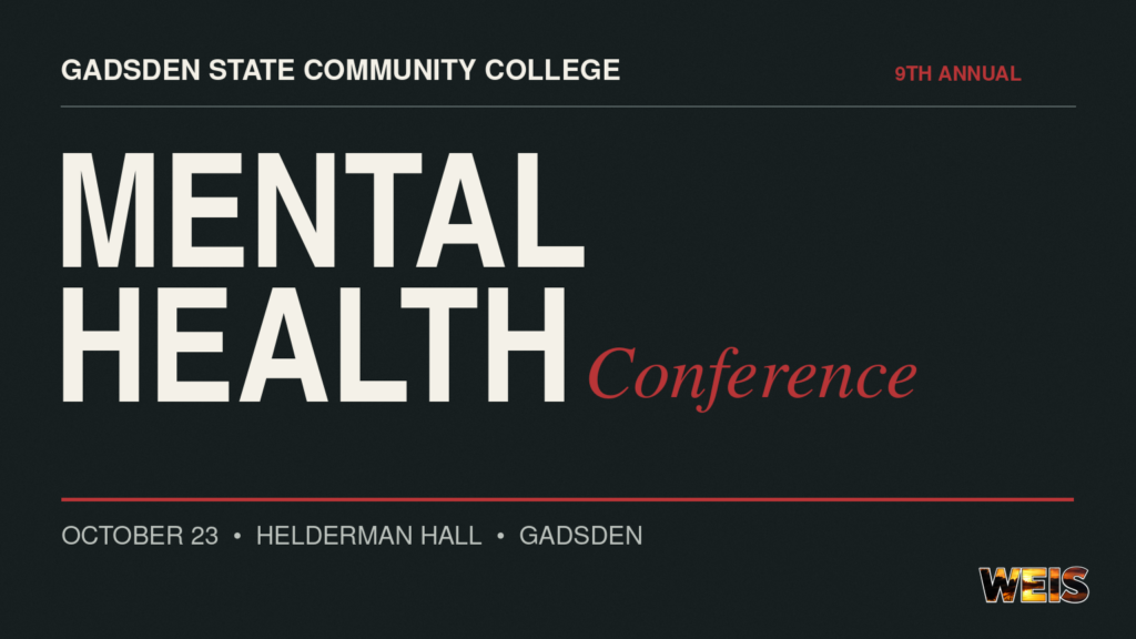 Gadsden State Mental Health Conference graphic with October 23 date and Helderman Hall location.