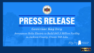Governor Kay Ivey press release announcing a $45.3 million Helix Electric facility and 160 jobs in Jackson County.