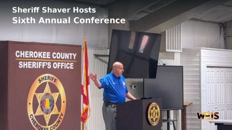 Sheriff Jeff Shaver speaks at the sheriffs conference at the Cherokee County Sheriff’s Office Training Center in Leesburg.