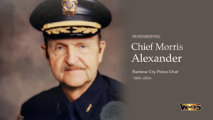 Portrait of former Rainbow City Police Chief Morris Alexander in a respectful memorial header.