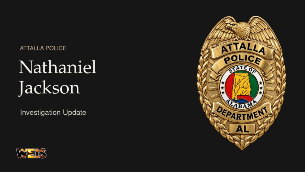 Nathaniel Jackson investigation update header featuring the supplied Attalla Police Department badge.