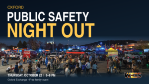 Oxford Public Safety Night Out header with a city-supplied crowd photograph, October 22 event details, and WEIS branding.