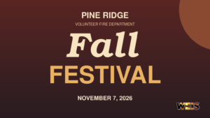 Pine Ridge Fall Festival graphic announcing November 7, 2026, for the Pine Ridge Volunteer Fire Department.