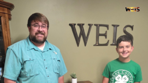 Porter Snead and Dr. Landon Marks at WEIS Radio for an interview about 4-H Chick Chain.
