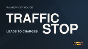 Rainbow City traffic stop news header with Traffic Stop Leads to Charges lettering and the official WEIS logo.