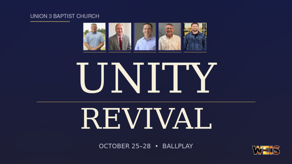 Union 3 Unity Revival header featuring five pastors from the church flyer and the October 25–28 dates.