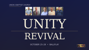 Union 3 Unity Revival header featuring five pastors from the church flyer and the October 25–28 dates.
