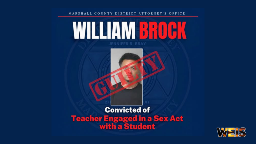 William Brock in a Marshall County District Attorney’s Office conviction graphic with WEIS branding.